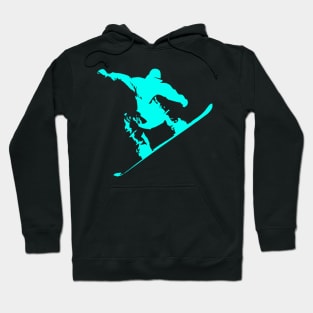 Snowboarding Neon Aqua on Black Abstract Snow Boarder Hoodie